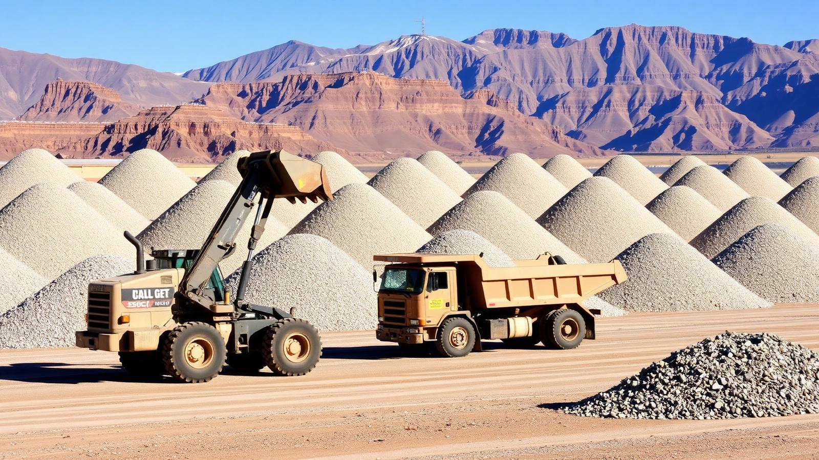 Loader working road base and gravel stockpiles at a Utah aggregate yard