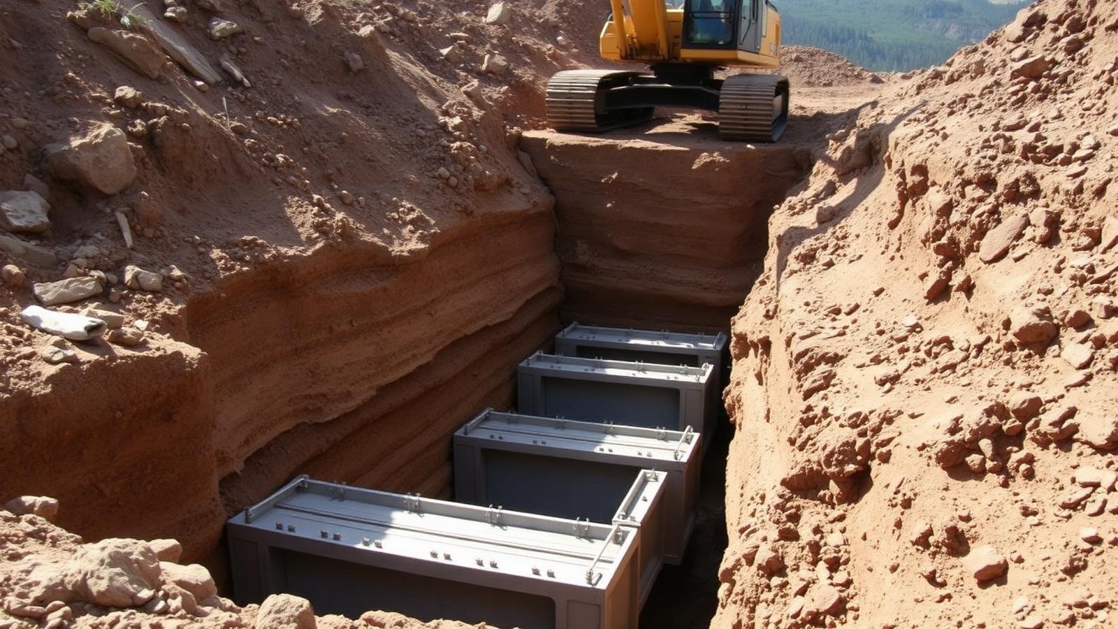 Trench shield shoring set in layered mountain soil on a Wasatch Back excavation