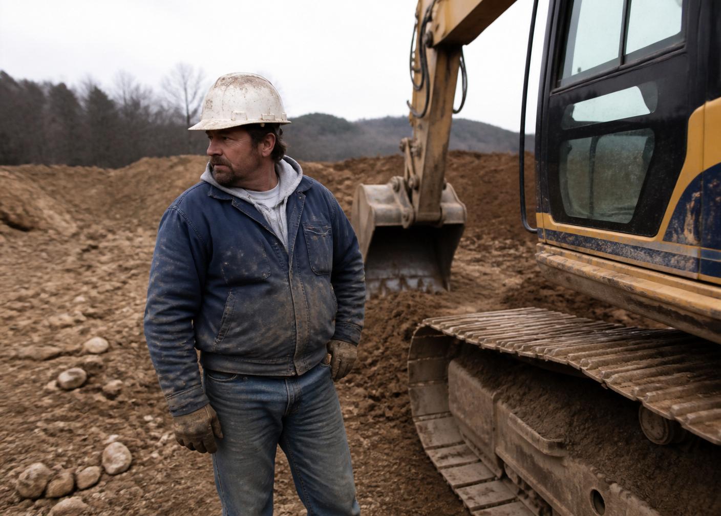 Flaska Excavation crew member standing beside an excavator on a jobsite